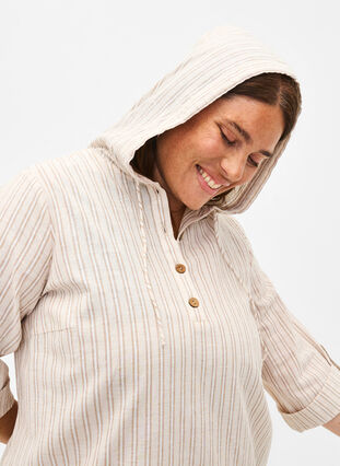 Hooded tunic in cotton and linen, Wh. Sandshell Stripe, Model image number 2