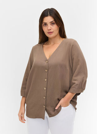 Viscose blouse with buttons and v-neck, Falcon, Model image number 0