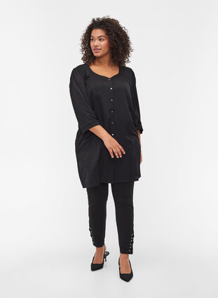 3/4-sleeved tunic with buttons, Black, Model image number 2