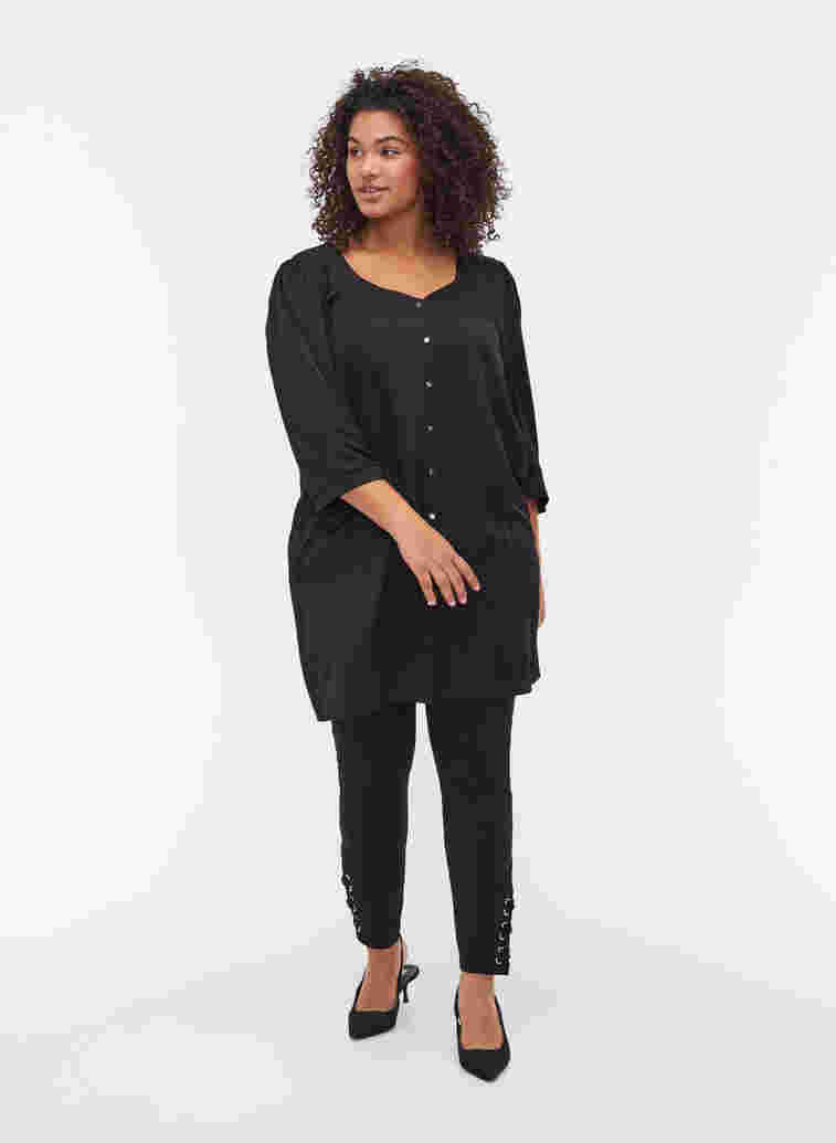 3/4-sleeved tunic with buttons, Black, Model image number 2