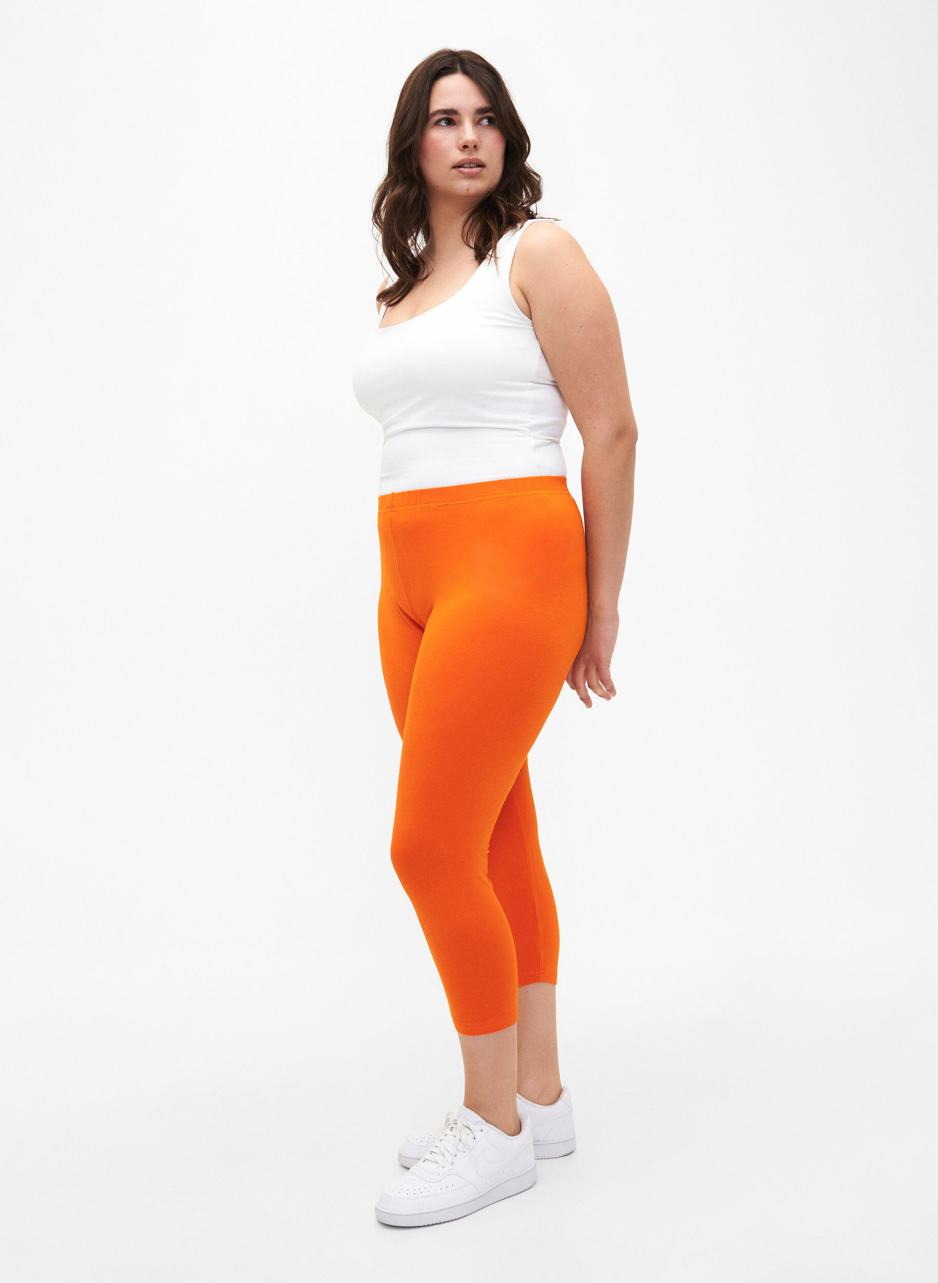 Zizzifashion Basic 3/4-length viscose leggings, Orange, Model image number 1