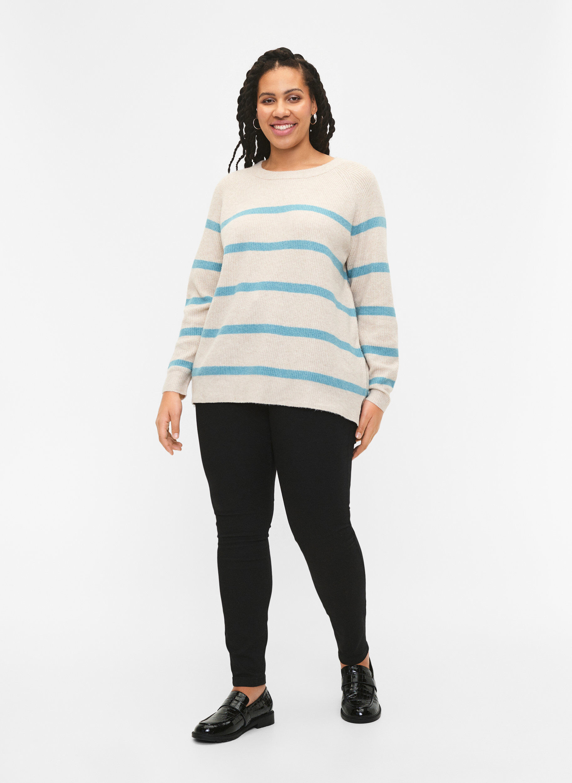 Zizzifashion Rib-knit sweater with stripes, P.Stone/Reef W.Mel., Model image number 2