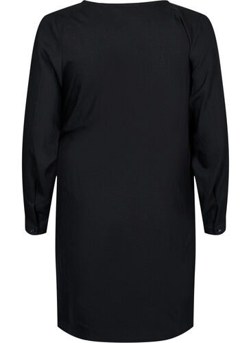 Long sleeve viscose dress with a wrap look, Black, Packshot image number 1