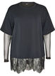 Blouse with mesh sleeves and lace trim, Black, Packshot image number 0