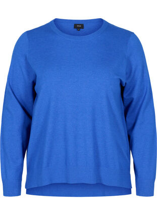 Knitted ribbed sweater with slit, Dazzling Blue Mel., Packshot image number 0