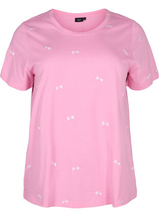 Organic cotton T-shirt with hearts, Roseb. W. Bow Emb., Packshot image number 0