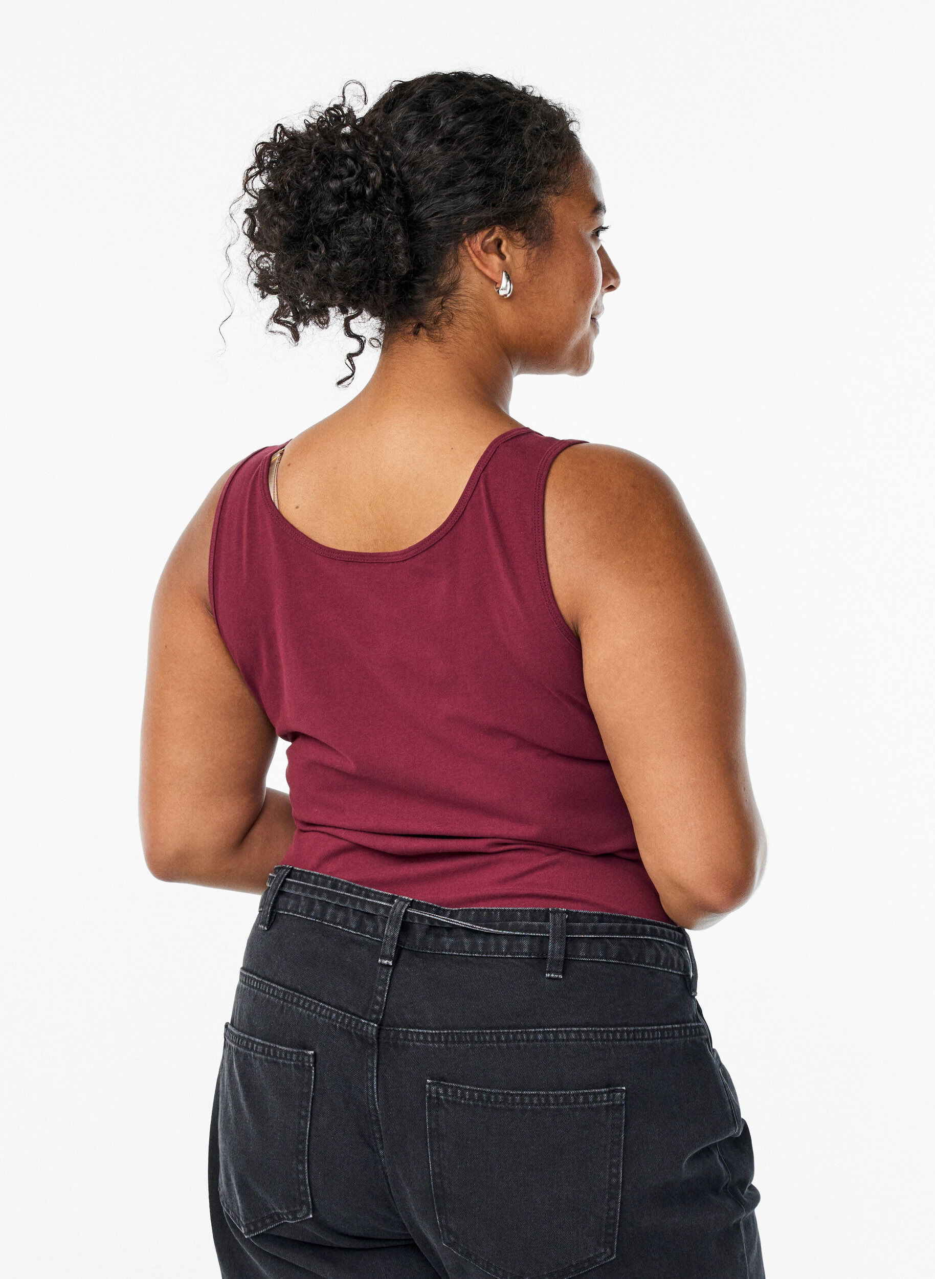 ZizzifashionSolid color basic top in cotton, Dark Bordeaux, Model image number 2