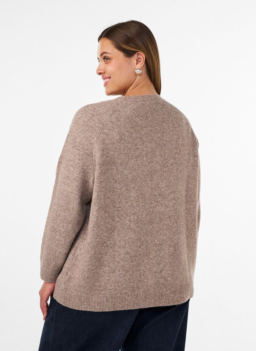 Knitted blouse with rhinestones and studs, Beige, Model image number 2