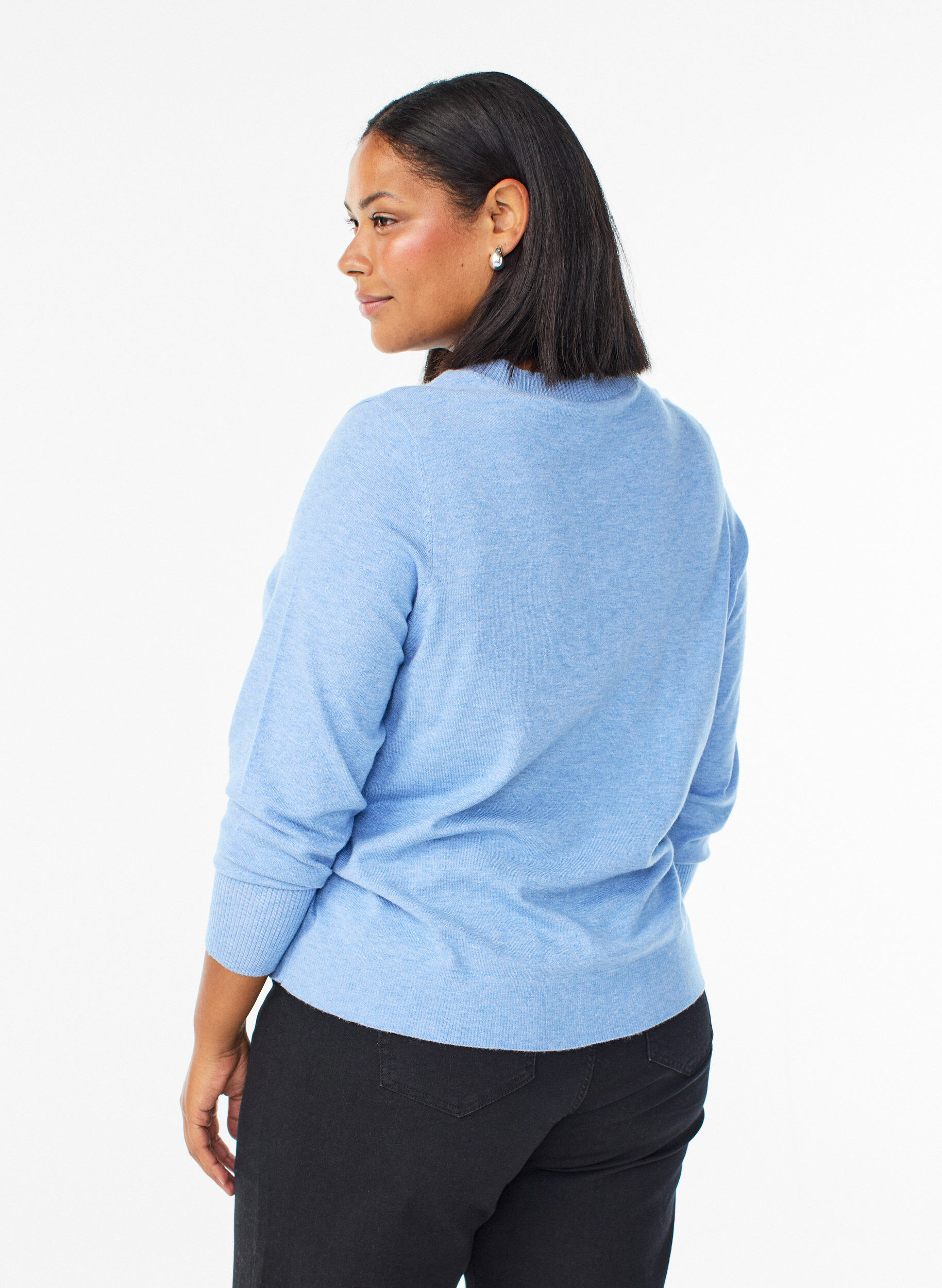 ZizzifashionKnitted blouse with a round neck, Blue, Model image number 2
