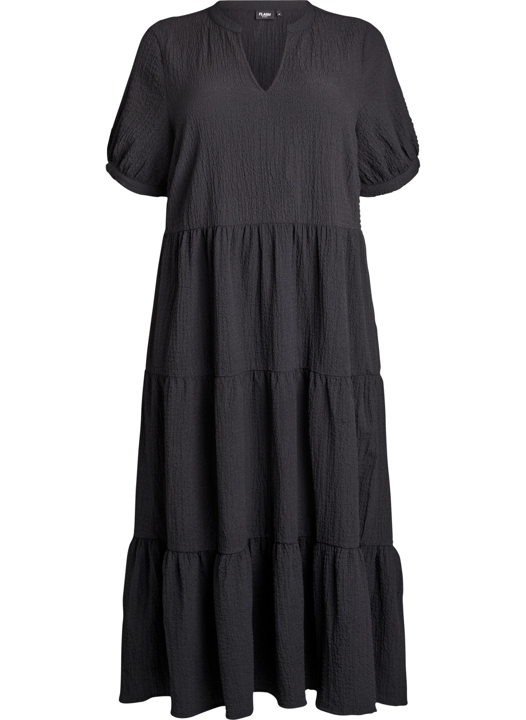 ZizzifashionAnkle-length dress with short sleeves and tiered ruffles, Black, Packshot image number 0