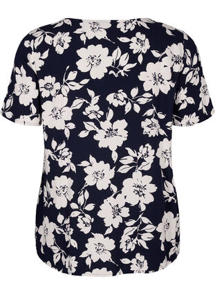 FLASH - Short sleeve viscose blouse with print, N. Sky White Flower, Packshot image number 1