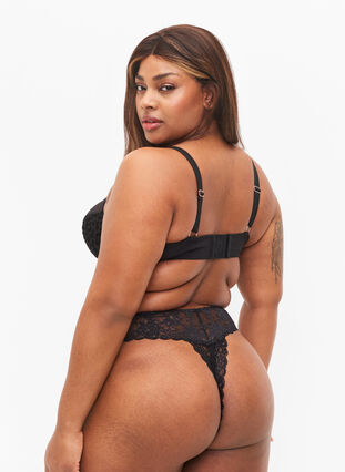 Bottomless lace thong, Black, Model image number 1