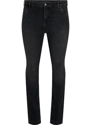 High-waisted Amy jeans with rhinestones, Grey Denim, Packshot image number 0