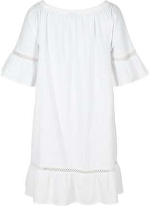 Cotton dress with lace ribbon and short sleeves, Bright White, Packshot image number 1