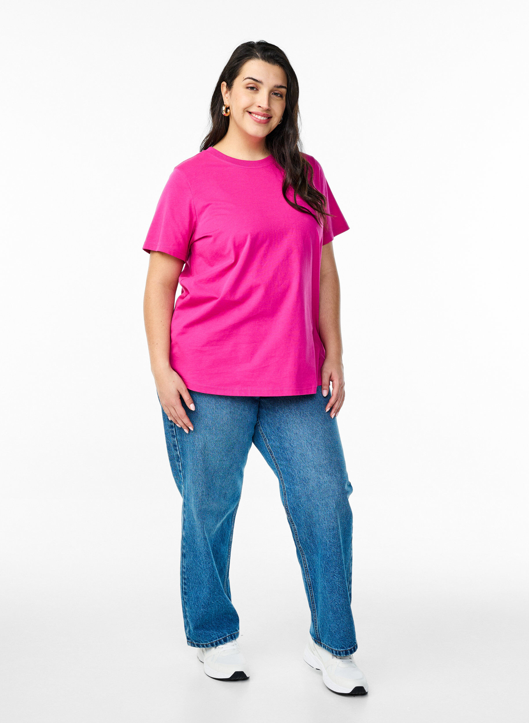 ZizzifashionBasic cotton T-shirt with round neck, Pink, Model image number 1