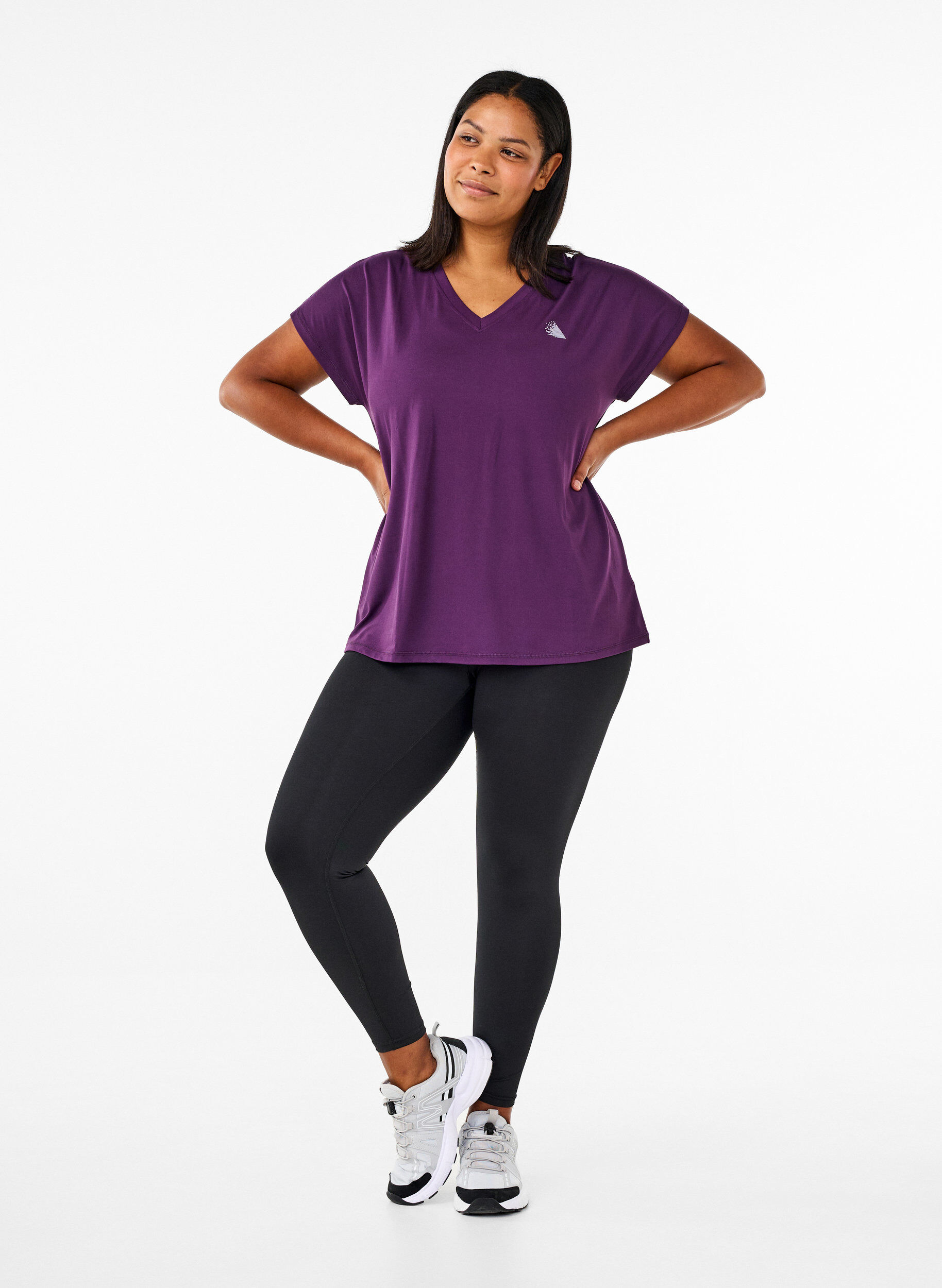 ZizzifashionLoose training t-shirt with v-neck, Purple, Model image number 1