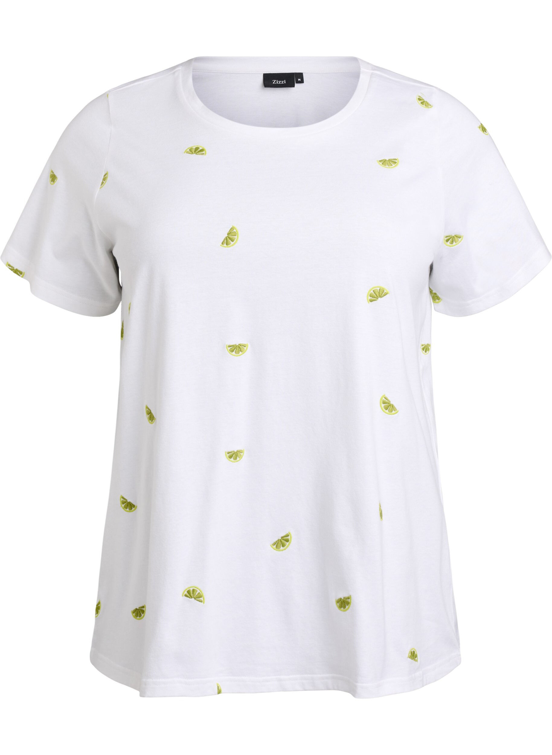Zizzifashion T-shirt in organic cotton with embroidered motifs, White, Packshot image number 0