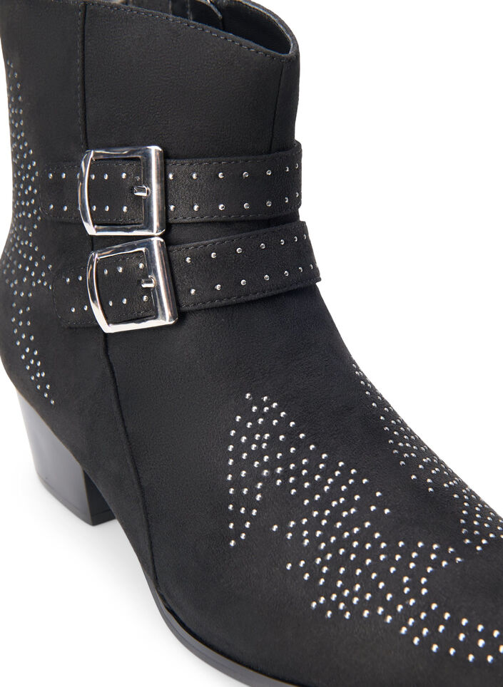 Wide fit - Short boot with studs and buckles, Black, Packshot image number 3