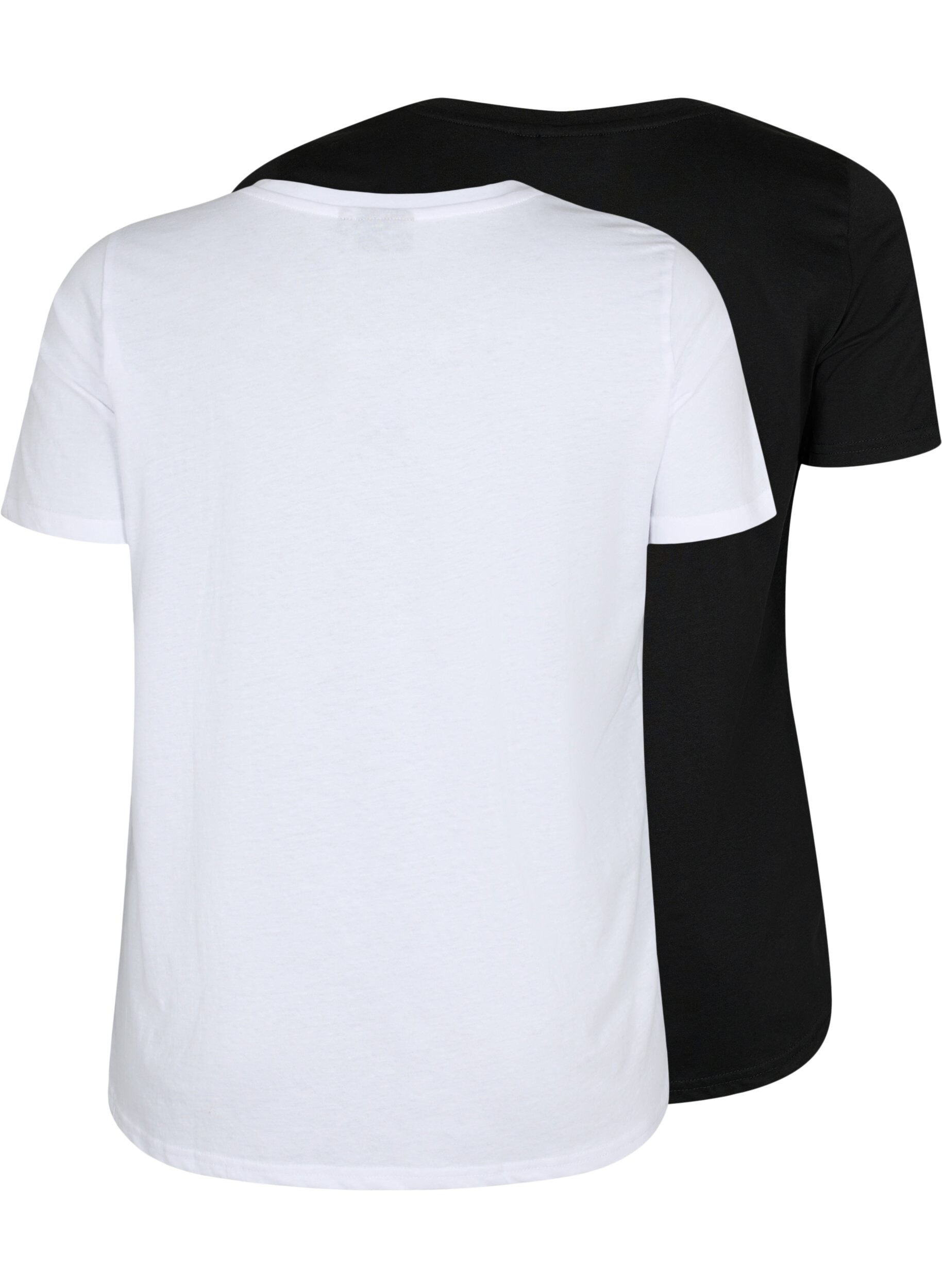 Zizzifashion 2-pack t-shirt with v-neckline, Bright White / Black, Packshot image number 1