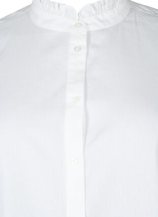 Shirt blouse with ruffle collar and crochet band, Bright White, Packshot image number 2