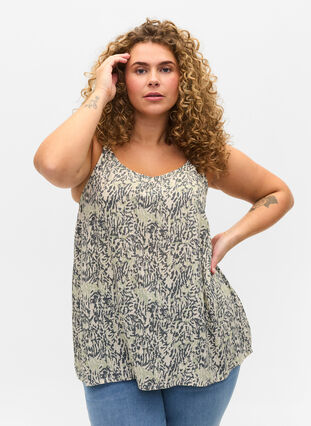 Printed viscose top with an A-line cut, Balsam Green AOP, Model image number 0