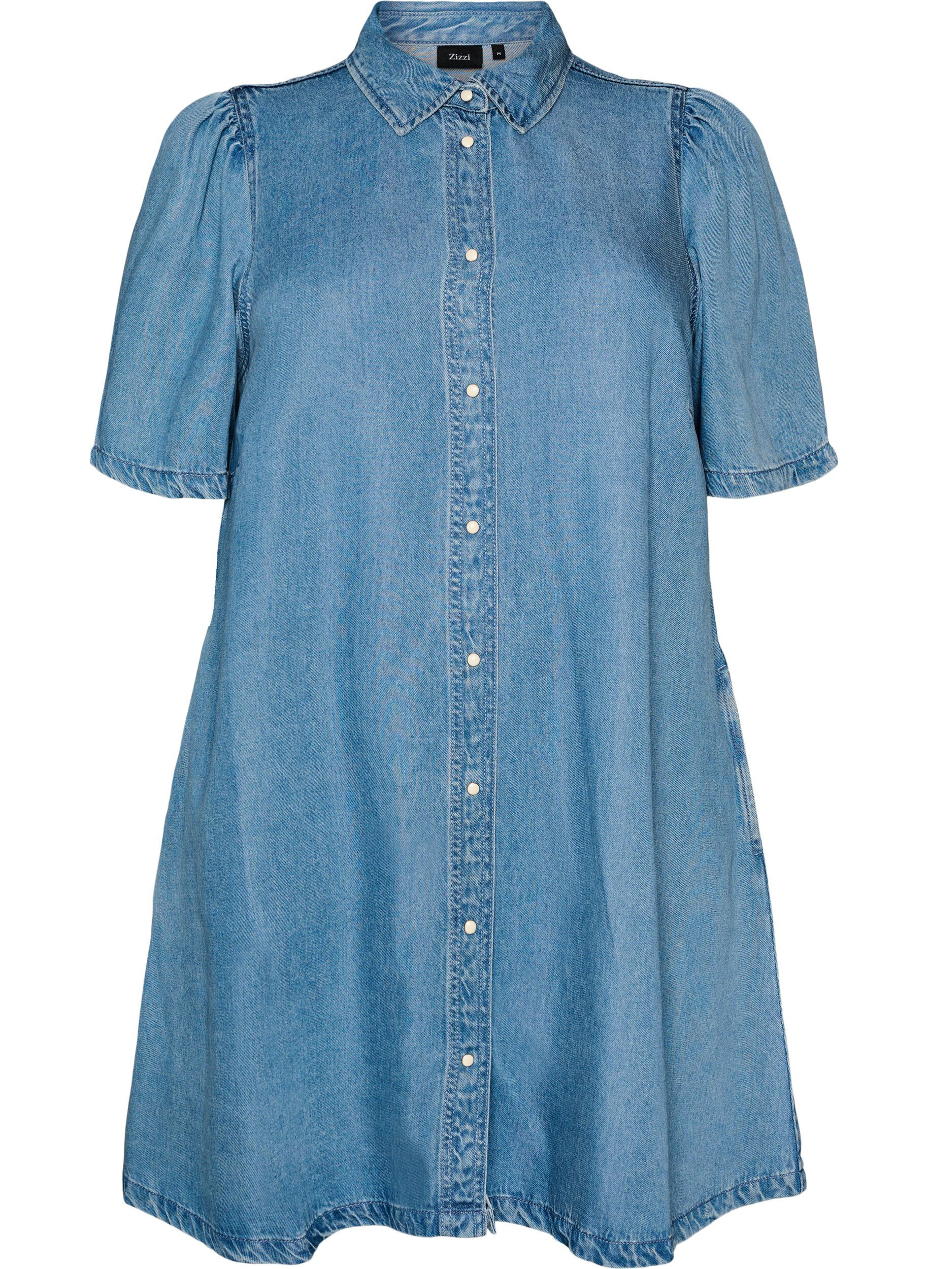 ZizzifashionDenim dress in lyocell with buttons and short sleeves, Light Blue, Packshot image number 0