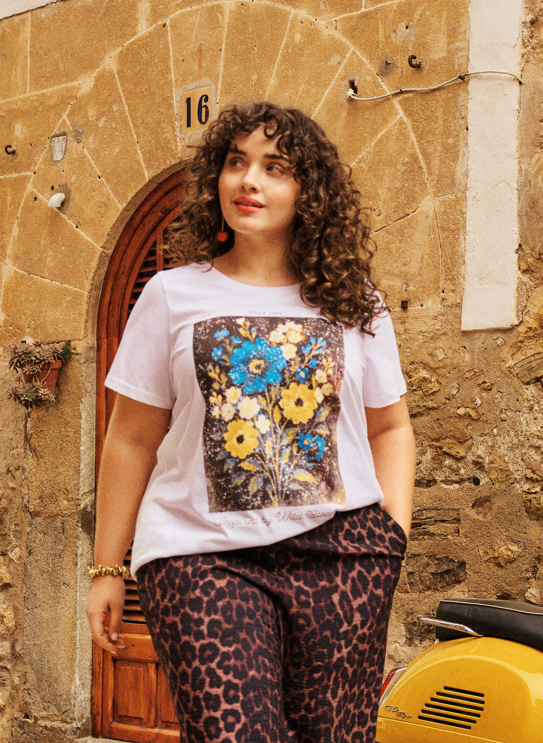 ZizzifashionCotton T-shirt with front print, White, Image image number 0