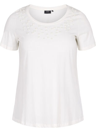 Beaded cotton t-shirt, Warm Off-white, Packshot image number 0