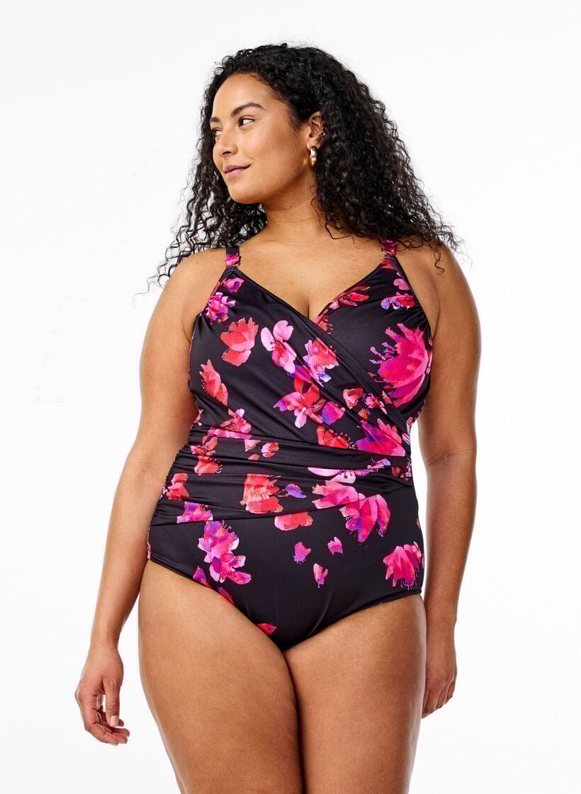 Swimsuit with draping and wrap effect, Black, Model image number 0
