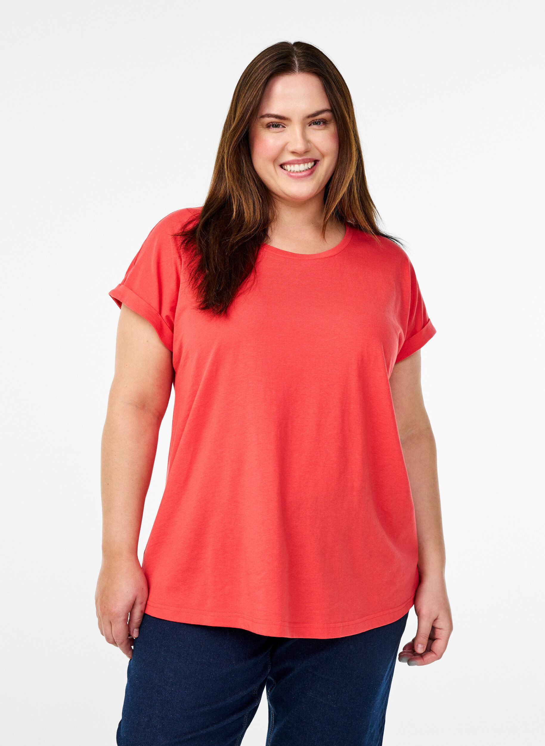 Zizzifashion Short-sleeved cotton blend t-shirt, Red, Model image number 0