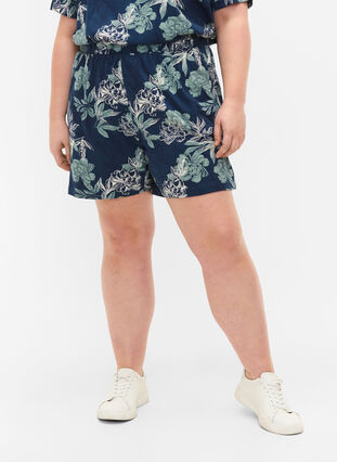 Loose pyjama shorts with print, Insignia Blue AOP, Model image number 2