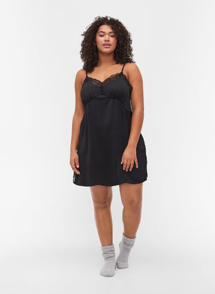 Nightgown with lace and slits, Black, Model image number 2