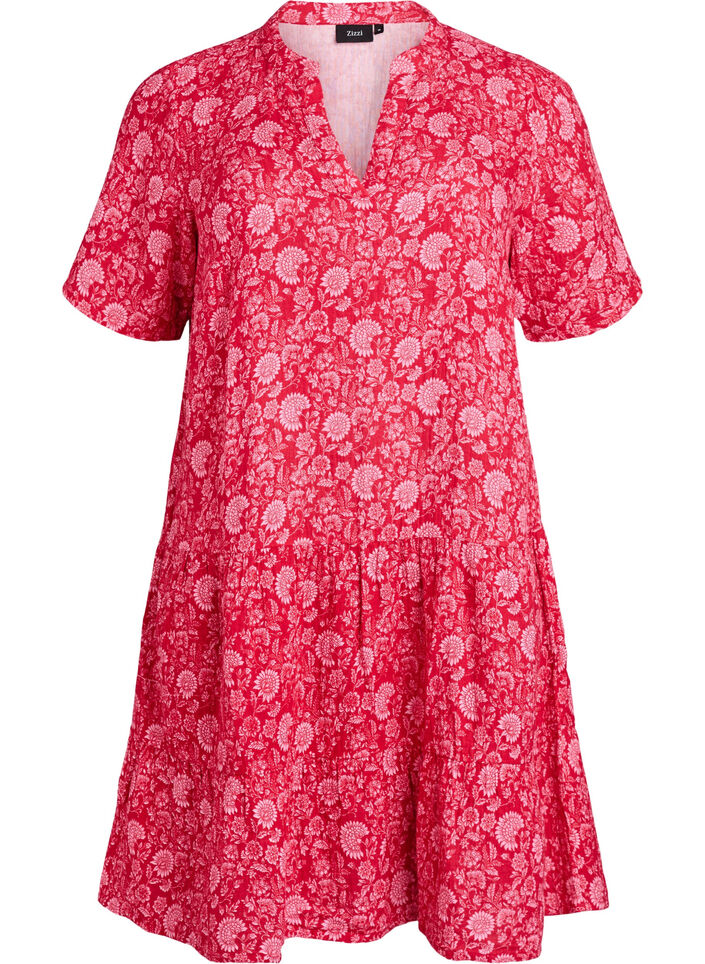 Short A-line dress in cotton muslin, Red, Packshot image number 0