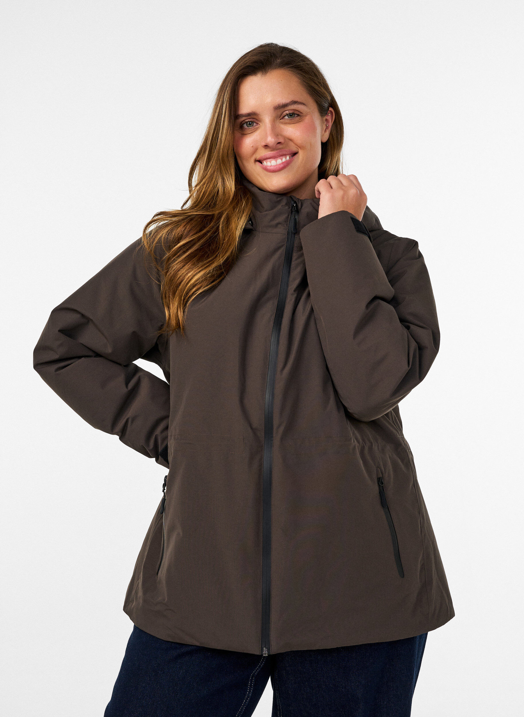 Waterproof winter jacket with detachable hood, Brown, Model