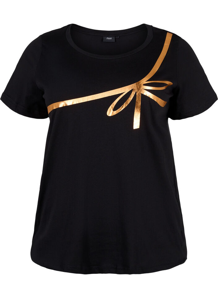 Christmas t-shirt in cotton, Black Copper Bow, Packshot image number 0