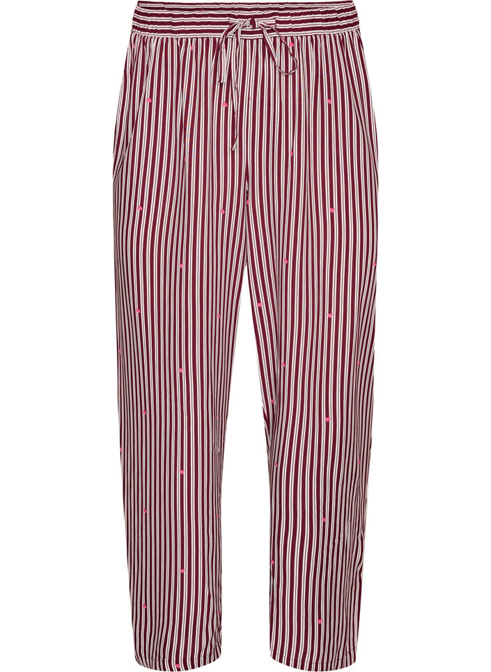Loose night trousers with stripes and hearts, Dark Bordeaux, Packshot image number 0