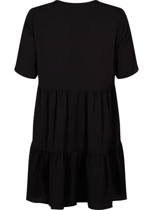 Short sleeve dress with a-line and cutlines, Black, Packshot image number 1