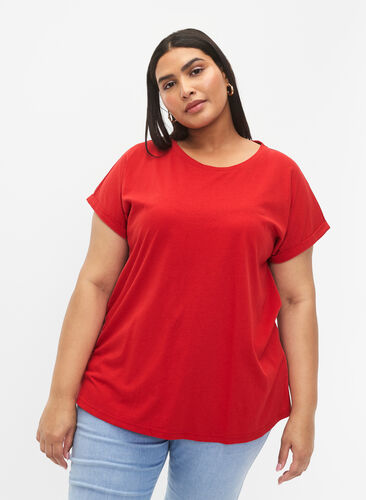 Short sleeved cotton blend t-shirt, Tango Red, Model image number 0