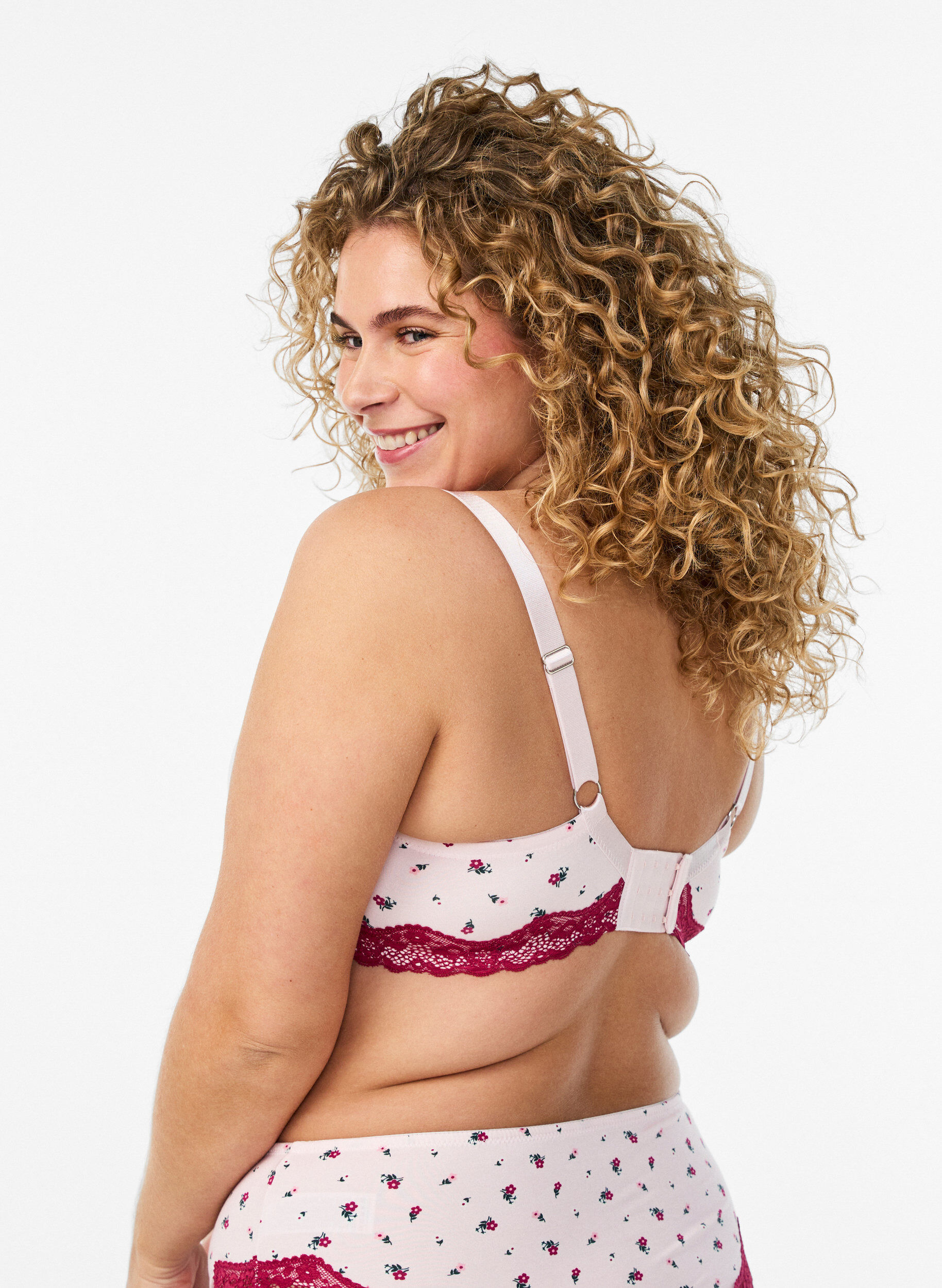 ZizzifashionMoulded bra with floral print and lace, Rose, Model image number 2