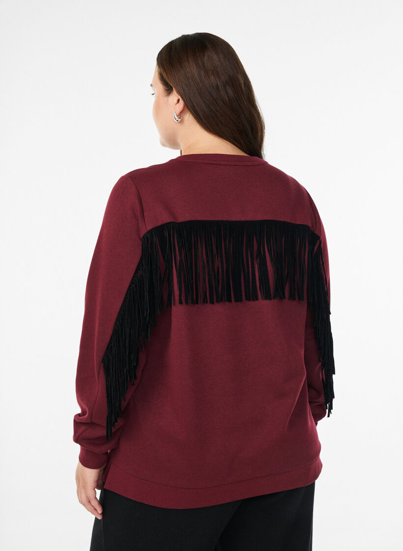 Sweatshirt with fringes, Dark Bordeaux, Model image number 2