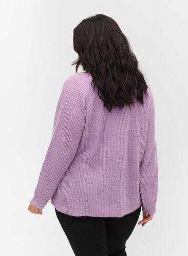 Knitted cardigan with wrap detail, Purple Rose Mel, Model image number 1