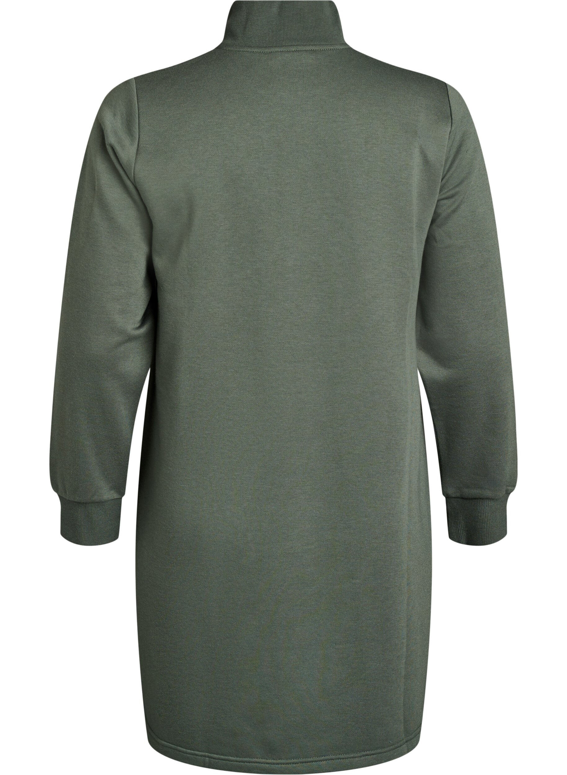 Zizzifashion Short sweat dress with high neck, Green, Packshot image number 1
