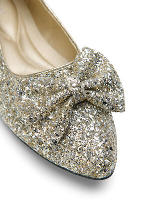 Wide fit glitter ballerina with bow, Gold Glitter, Packshot image number 3