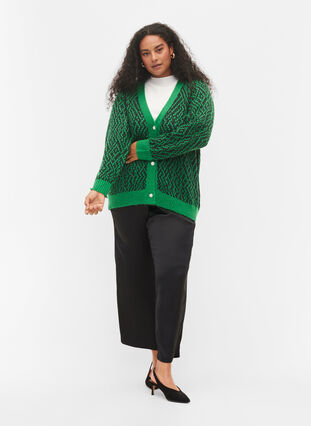 Patterned knitted cardigan with buttons, Jolly Green Comb, Model image number 2