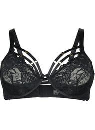 Full cover bra with lace and strings, Black, Packshot