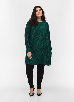 Viscose tunic with print, Black Green AOP, Model image number 2