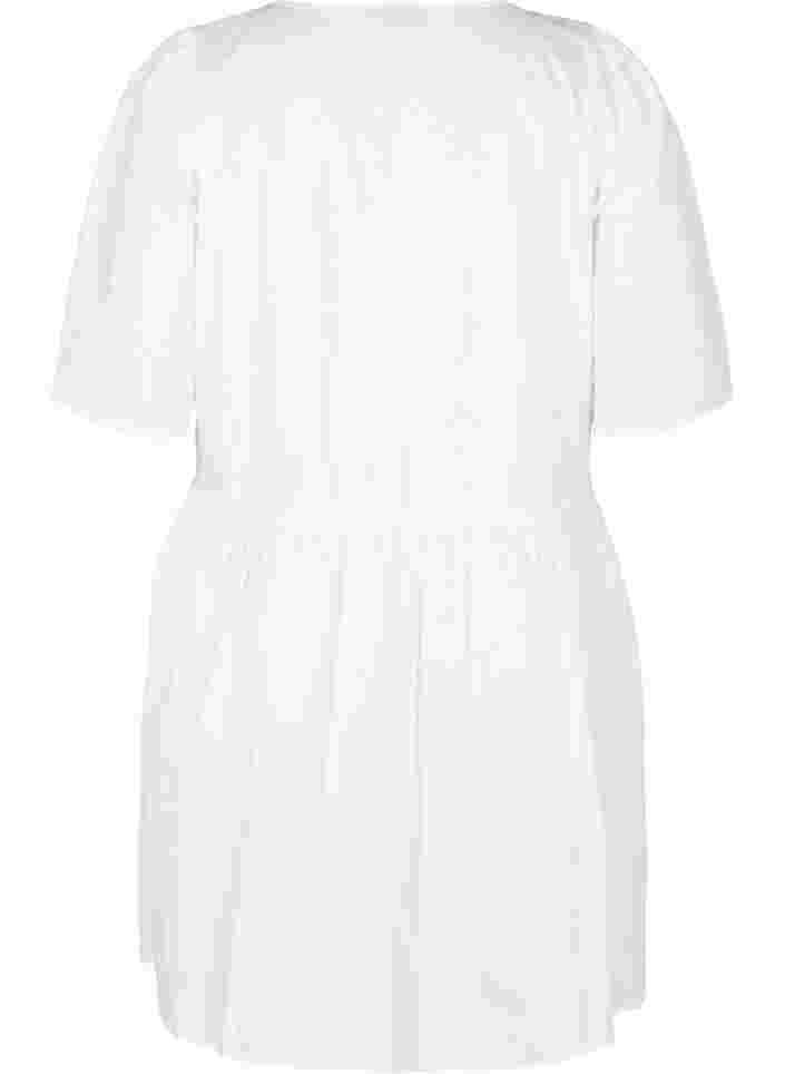 Cotton shirt dress with puff sleeves, Bright White, Packshot image number 1