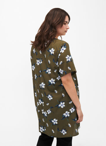 FLASH - Tunic with v neck and print, Olive Night Flower, Model image number 1