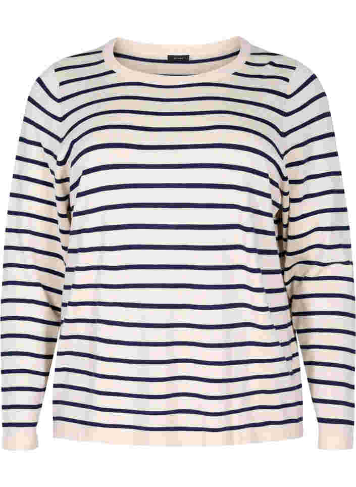 	 Knitted viscose top with long sleeves, Birch W/Stripes, Packshot image number 0