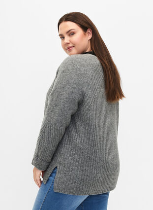 Knit sweater with slit, Light Grey Melange, Model image number 1